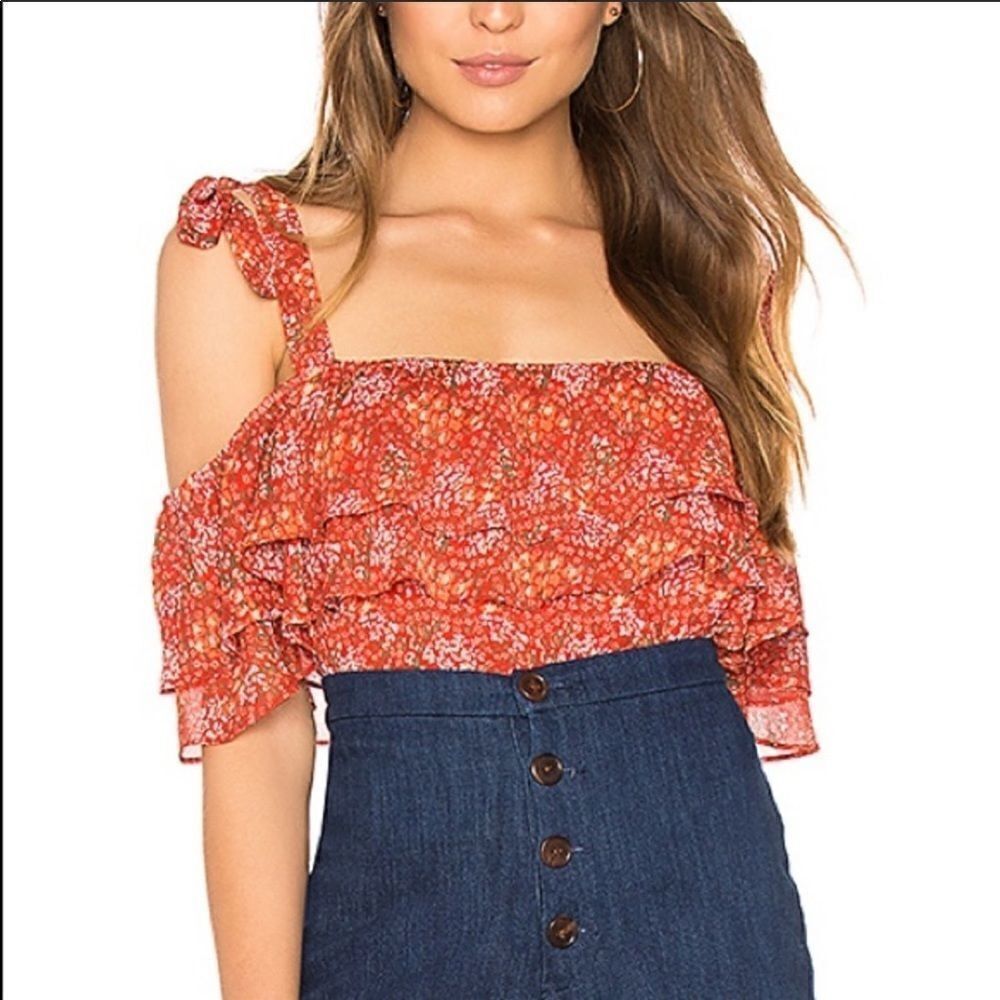 Rebecca Minkoff Red Floral Jamie Top Off Shoulders